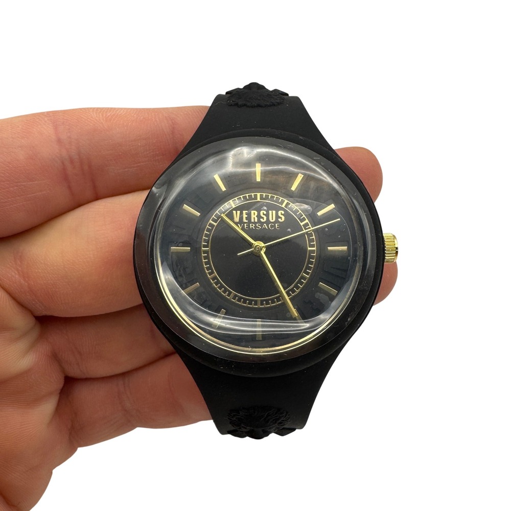 Versus Versace Fire Island Black Gold Silicone Watch VSPOQ0718 Lion Logo‎ New